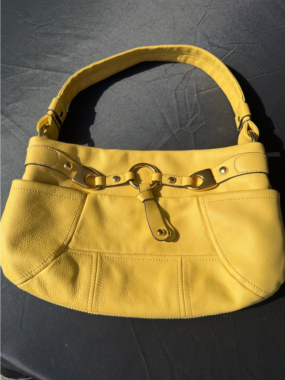 b. makowsky Yellow Leather Shoulder Bag with Gold Ring Accent